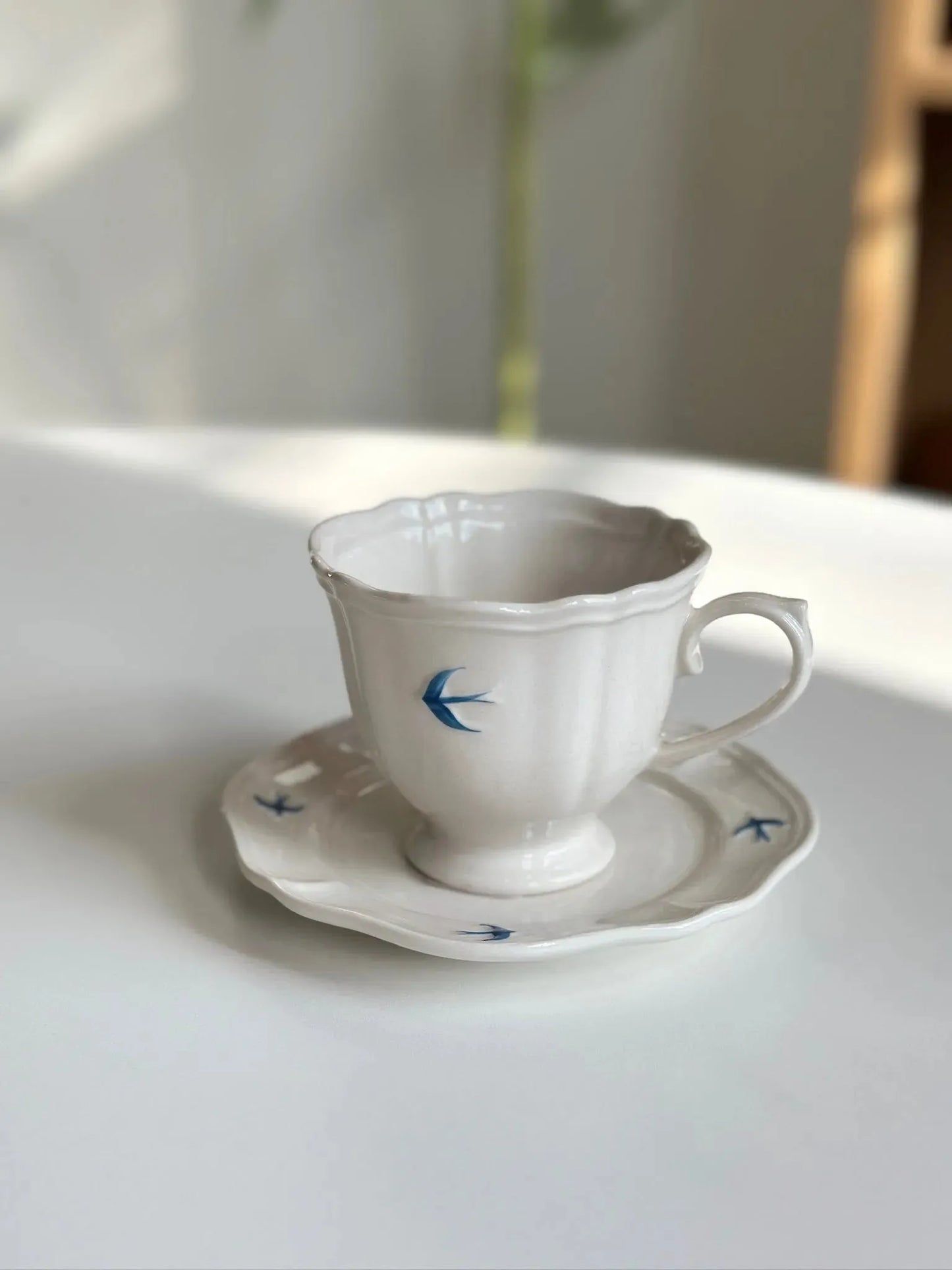 Bluebird Painted Tea Cup and Saucer - Mellow