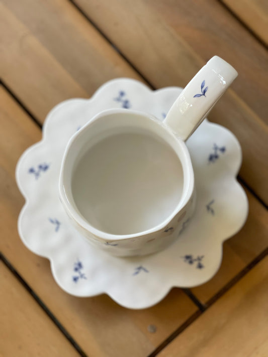 Scalloped Bluebell Mug and Saucer
