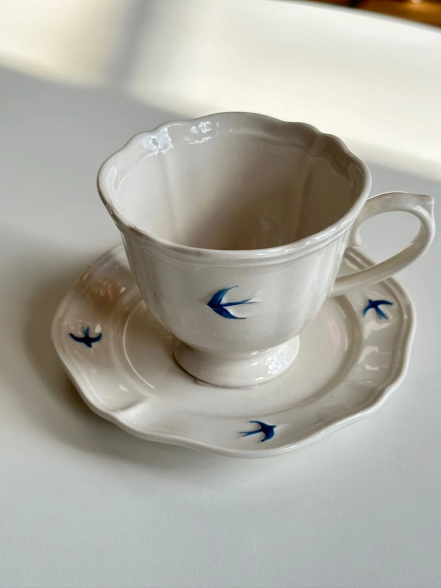 Bluebird Painted Tea Cup and Saucer - Mellow