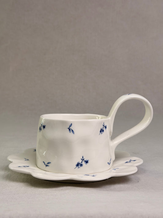 Scalloped Porcelain Bluebell Mug and Saucer