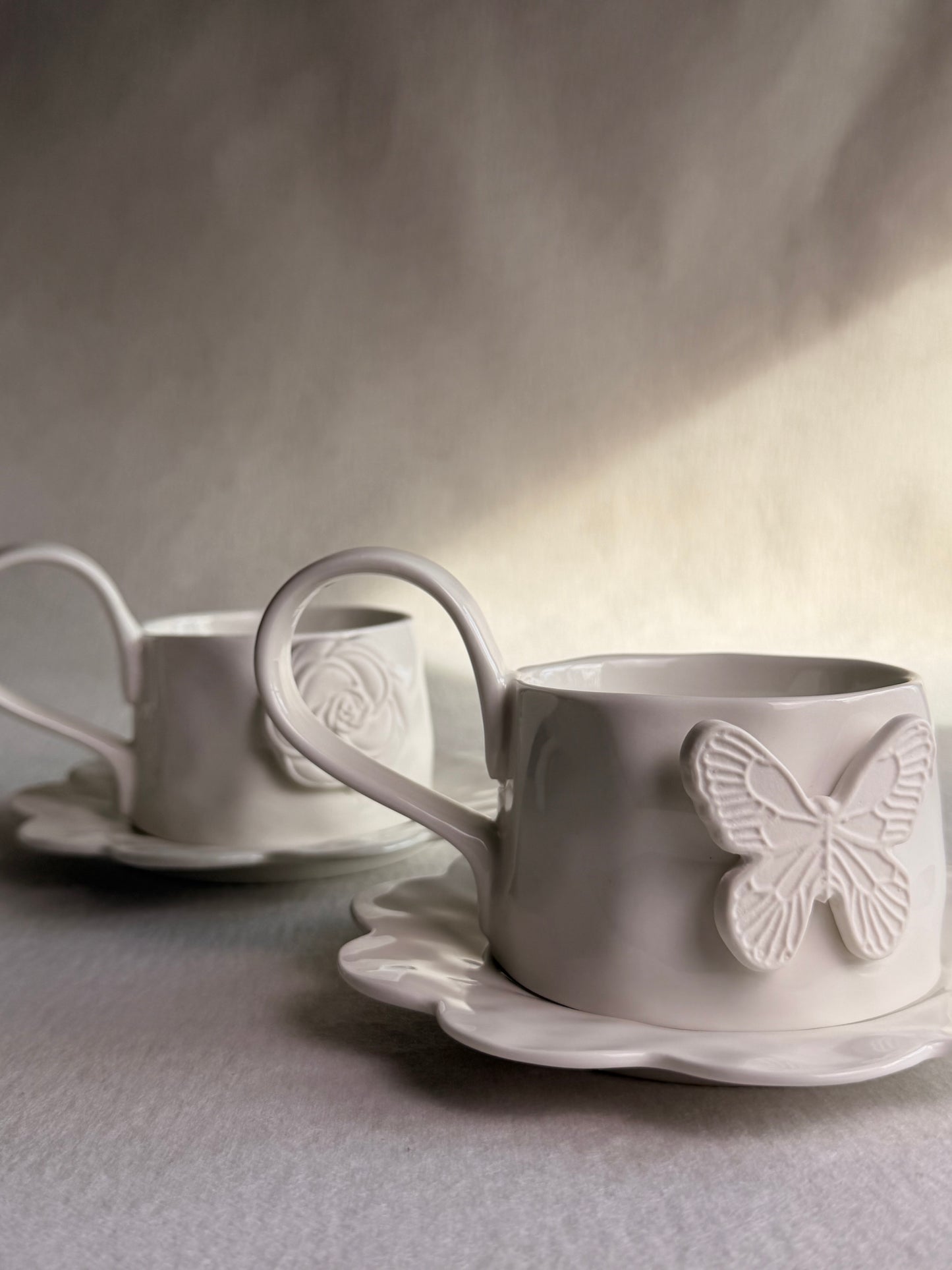 Ivory Butterfly Mug and Saucer Set