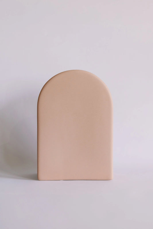 Arch Deco ceramic vase in soft blush beige, matte arch silhouette with a single front panel