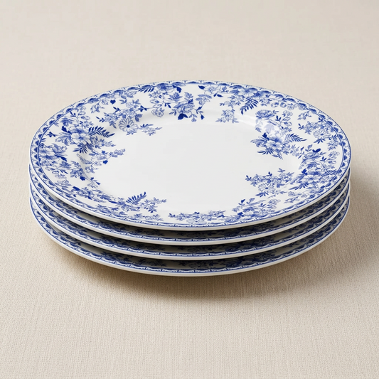 Indigo Wildflower Blue Floral Dinner Plates, Set of 4