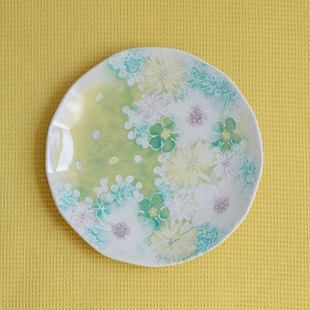 Watercolor Meadow floral porcelain dinner plates styled for a fall table
