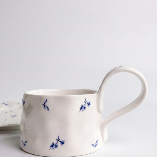Scalloped Bluebell porcelain mug and saucer, a hostess gift idea