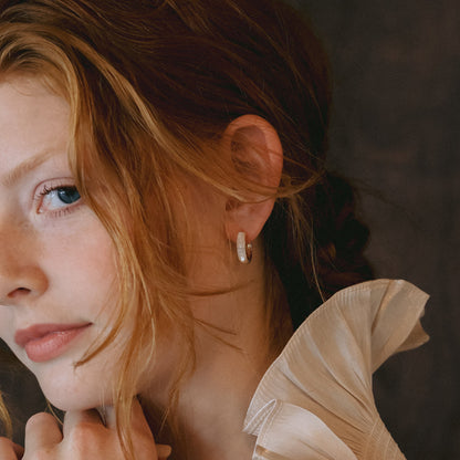 White Pearl Hoop Earrings