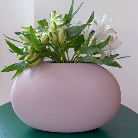 Blush Stone ceramic vase in soft pink with stone-textured matte finish
