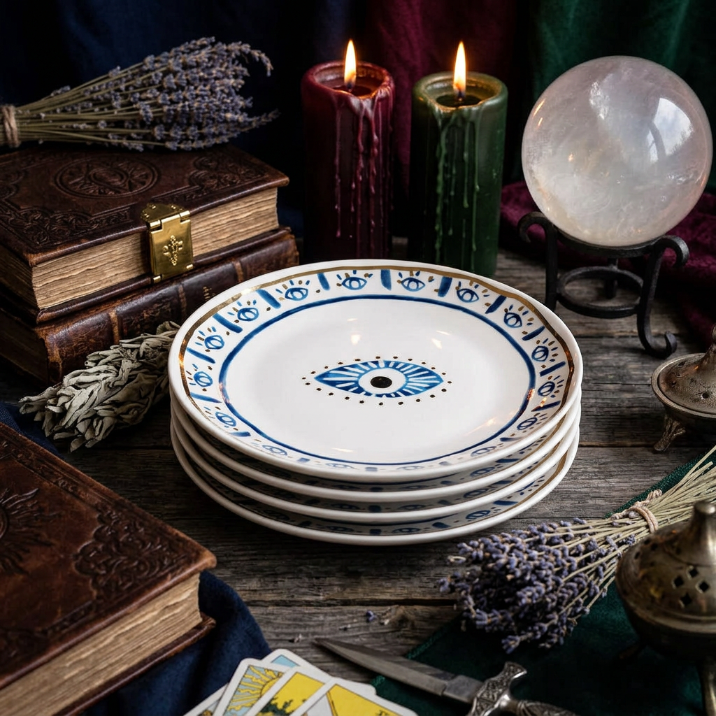 Evil Eye Golden 8" Porcelain Plate, Set of 4