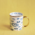 Evil Eye Porcelain Gilded Mug, Set of 4