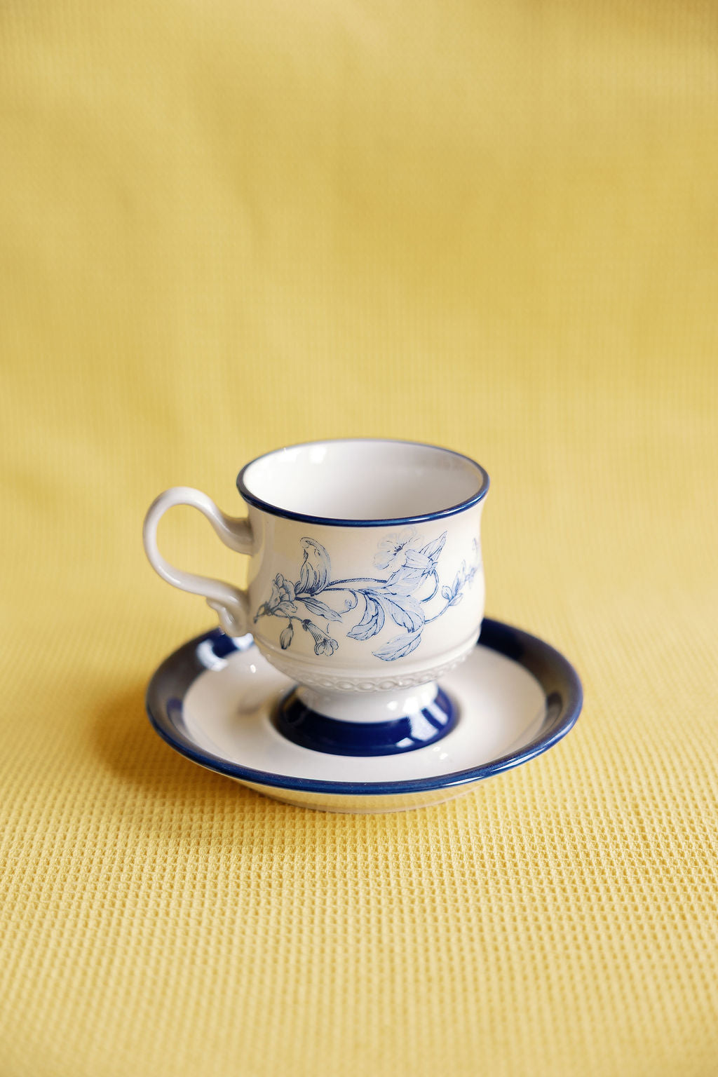English Florals petite porcelain teacup and saucer with vintage hand-painted floral pattern, set of 2