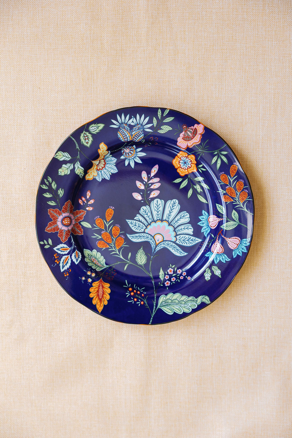 Azure Desert Floral porcelain pasta plates with vibrant cobalt blue floral pattern, set of 4