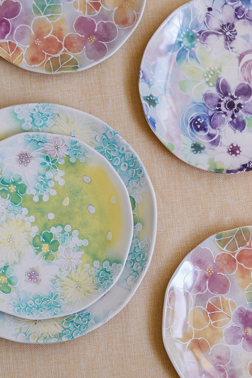 Watercolor Meadow Porcelain Dinner Plates, Set of 4