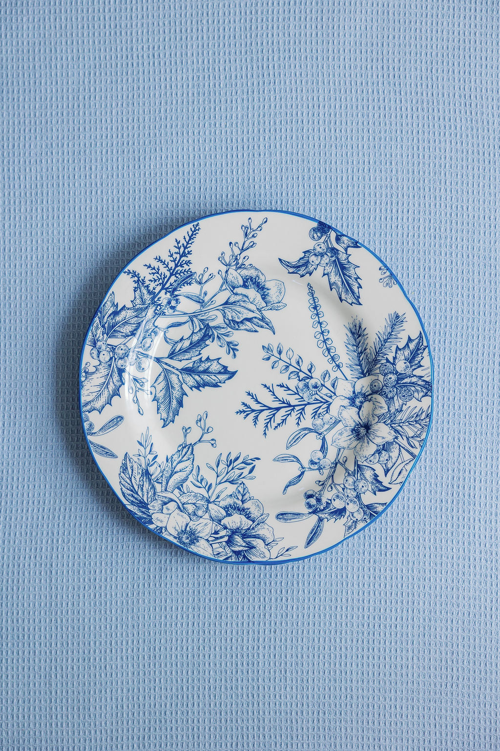 Coastal Chinoiserie blue and white porcelain salad plates with cobalt floral pattern, set of 4