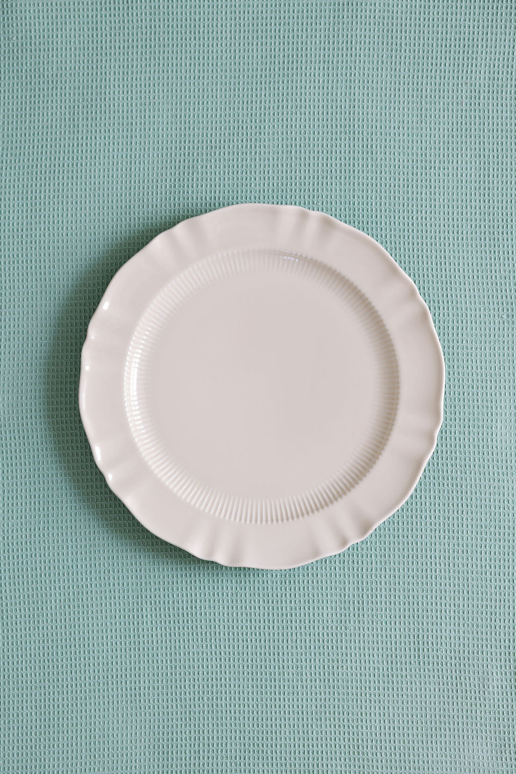 Provence Pleated porcelain plates with sculpted pleated rim in soft cream, dinner and salad sets of 4