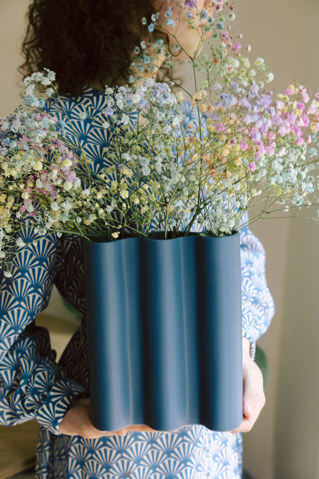 Cobalt Fluted Flower Vase