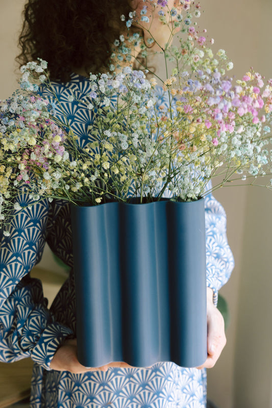 Cobalt Fluted Flower Vase