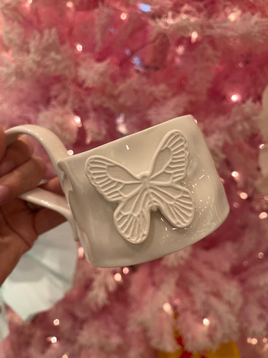 Ivory Butterfly Mug and Saucer Set