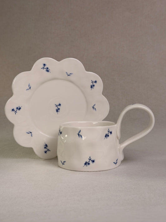 Scalloped Porcelain Bluebell Mug and Saucer
