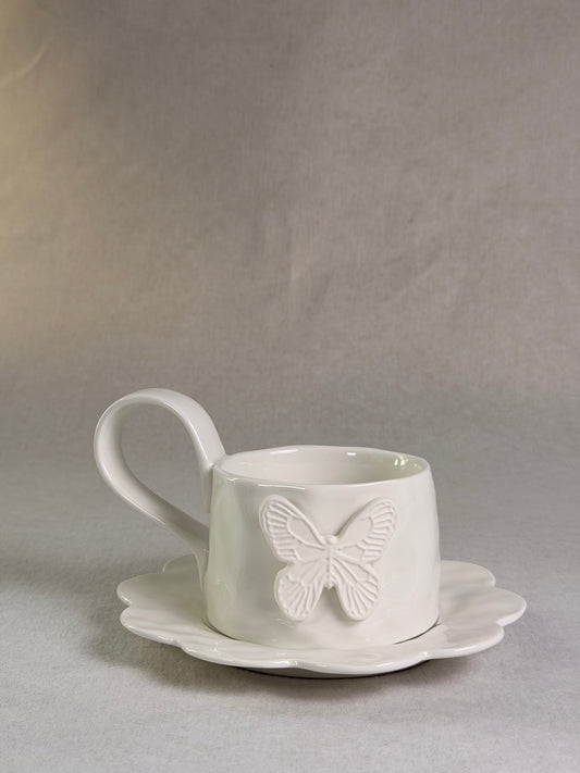 Ivory Butterfly Mug and Saucer Set