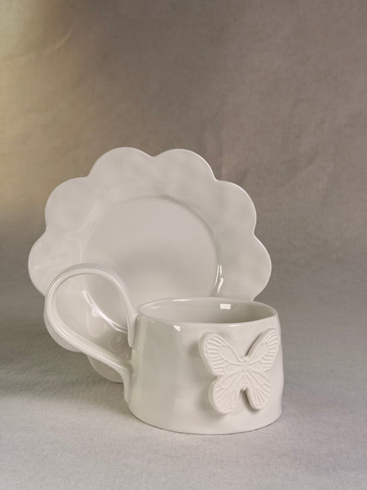 Ivory Butterfly Mug and Saucer Set