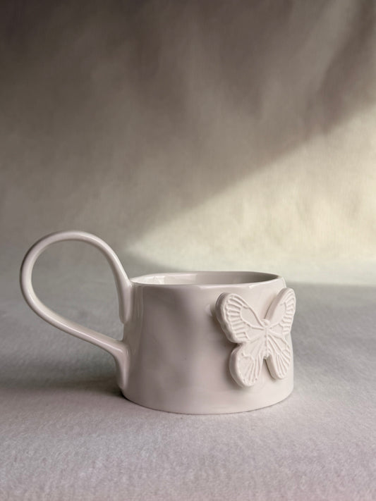 Ivory Butterfly Mug and Saucer Set