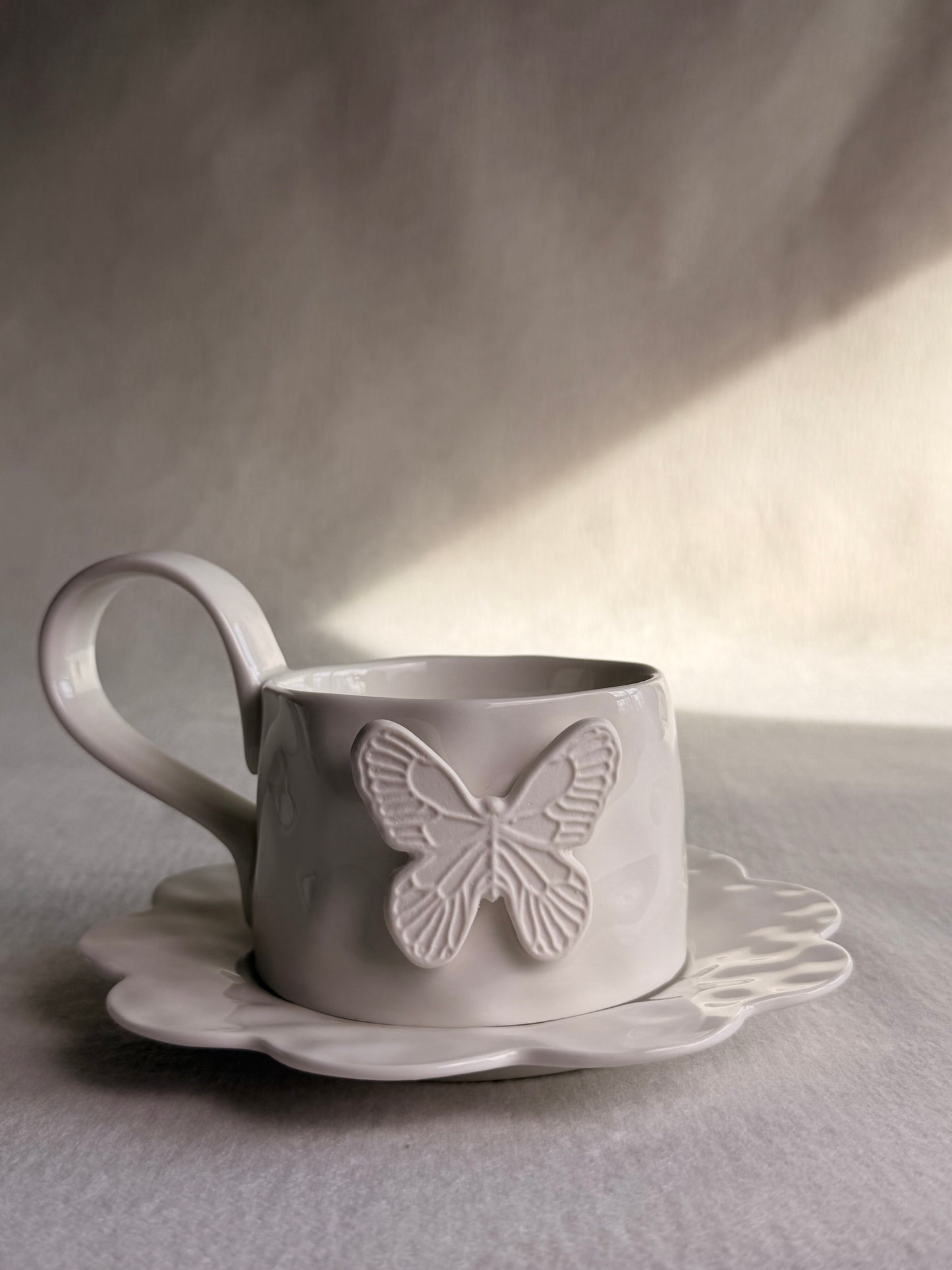 Ivory Butterfly Mug and Saucer Set