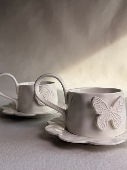 Ivory Butterfly Mug and Saucer Set