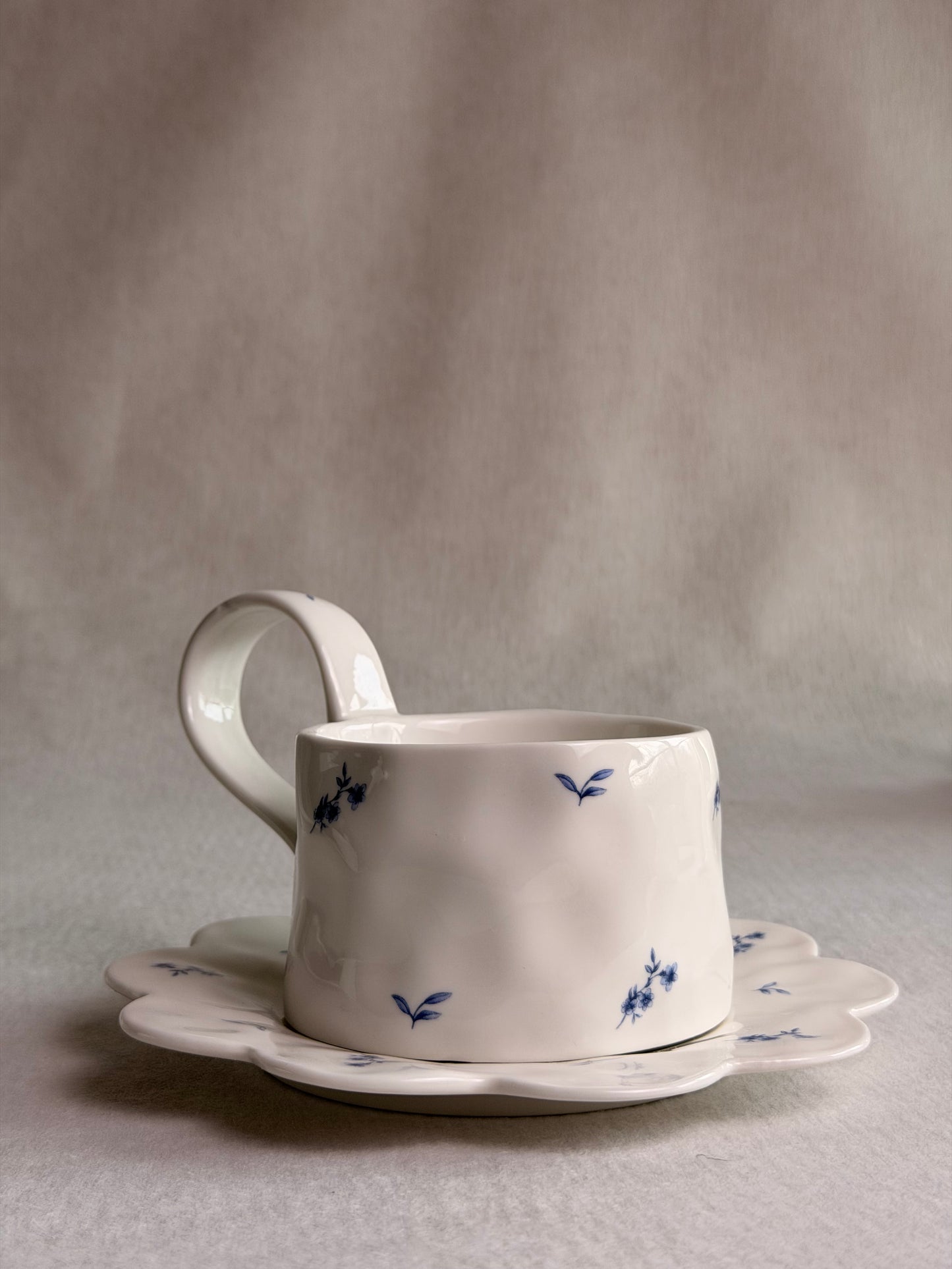 Scalloped Porcelain Bluebell Mug and Saucer