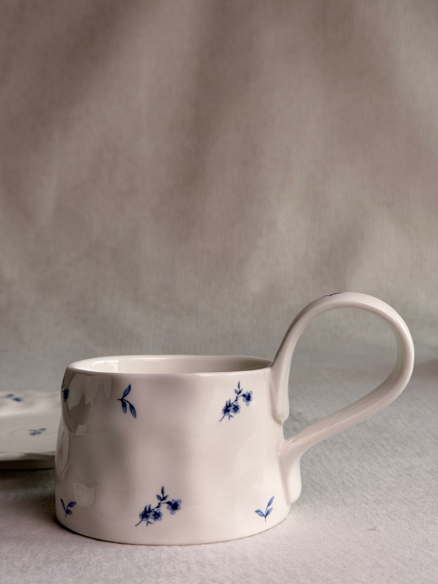 Scalloped Porcelain Bluebell Mug and Saucer