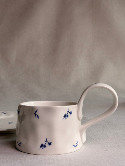 Scalloped Porcelain Bluebell Mug and Saucer