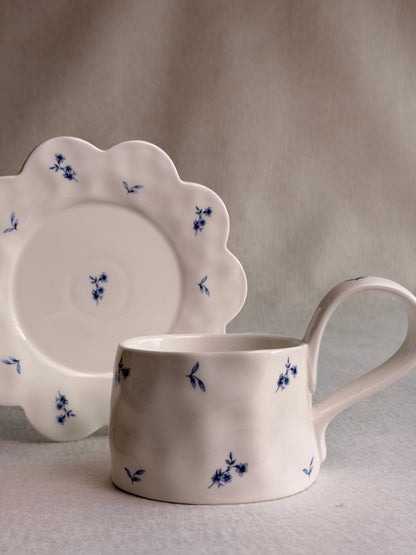 Scalloped Porcelain Bluebell Mug and Saucer