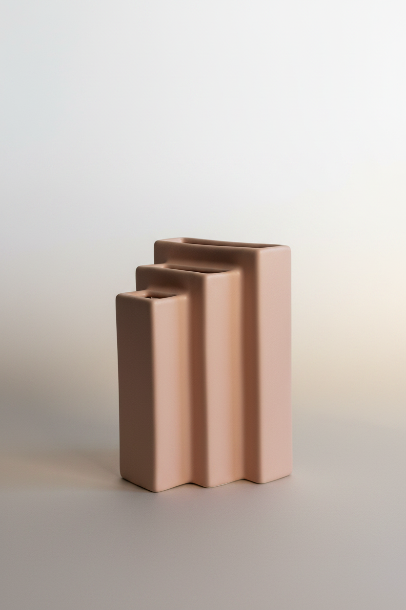 Bookcase ceramic vase with architectural rectangular silhouette for shelf styling