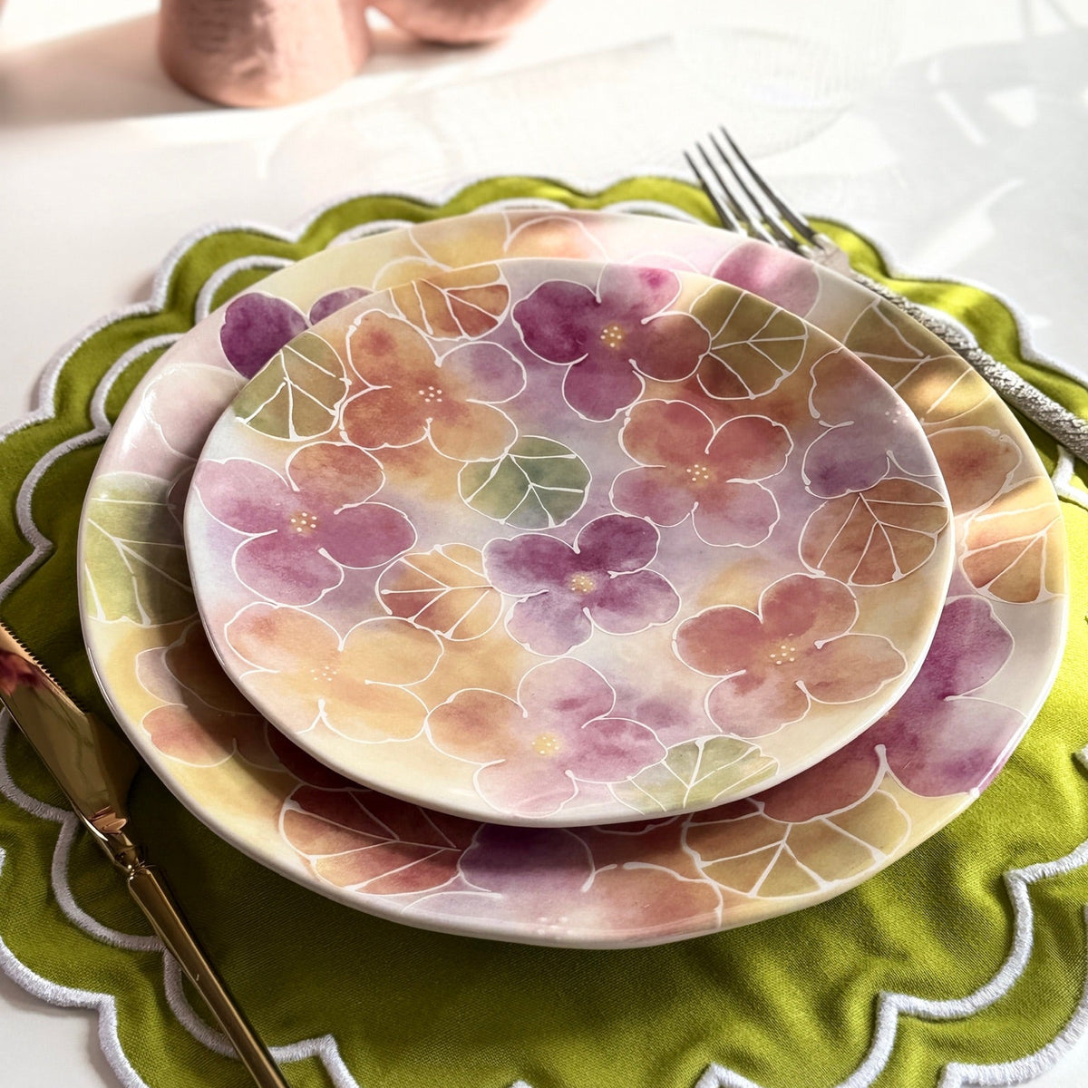 Watercolor Wildflower Floral Dinner Plates, Set of 4