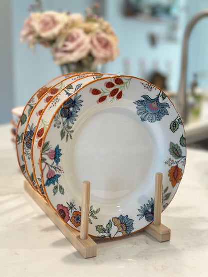 Azure Desert Floral porcelain salad plates with vibrant cobalt blue floral pattern, set of 4