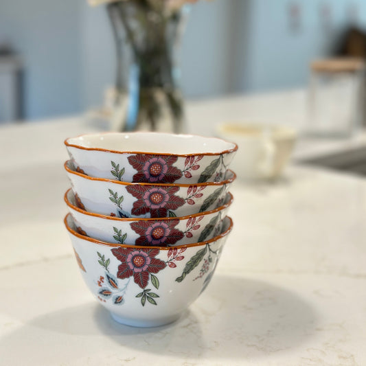 Azure Desert Floral Rice Bowls, Set of 4