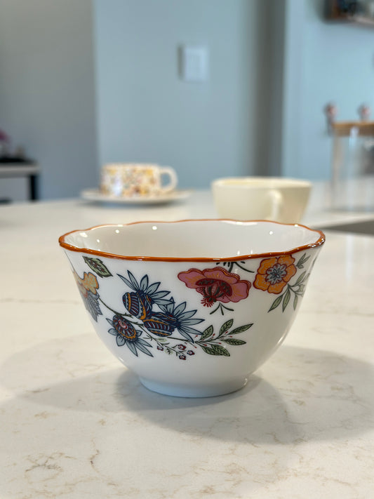 Azure Desert Floral porcelain rice bowls with vibrant cobalt blue floral pattern, set of 4
