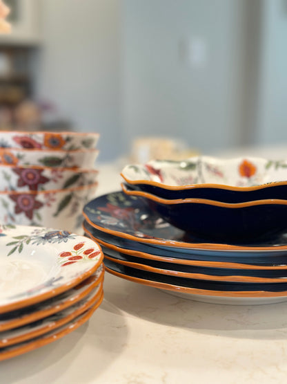 Azure Desert Floral Salad Bowls, Set of 4