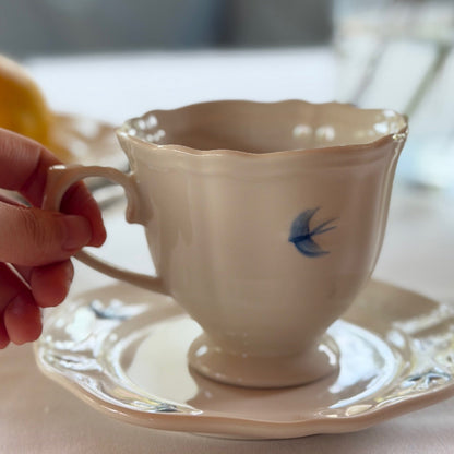 Bluebird Painted Tea Cup and Saucer, Set of 4