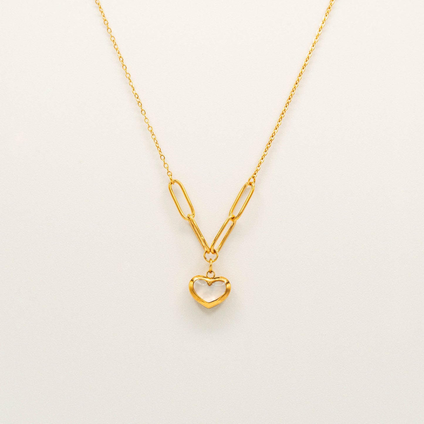 Mother of Pearl Heart Link Necklace