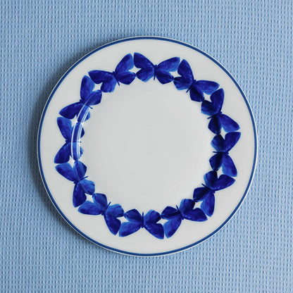 Adonis Blue Butterfly porcelain dessert plates with vivid cobalt butterfly motif, set of 4