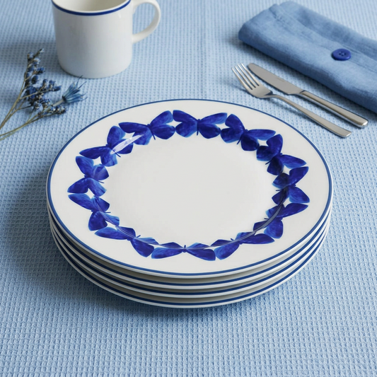 Adonis Blue Butterfly Porcelain Dessert Plates, Set of 4