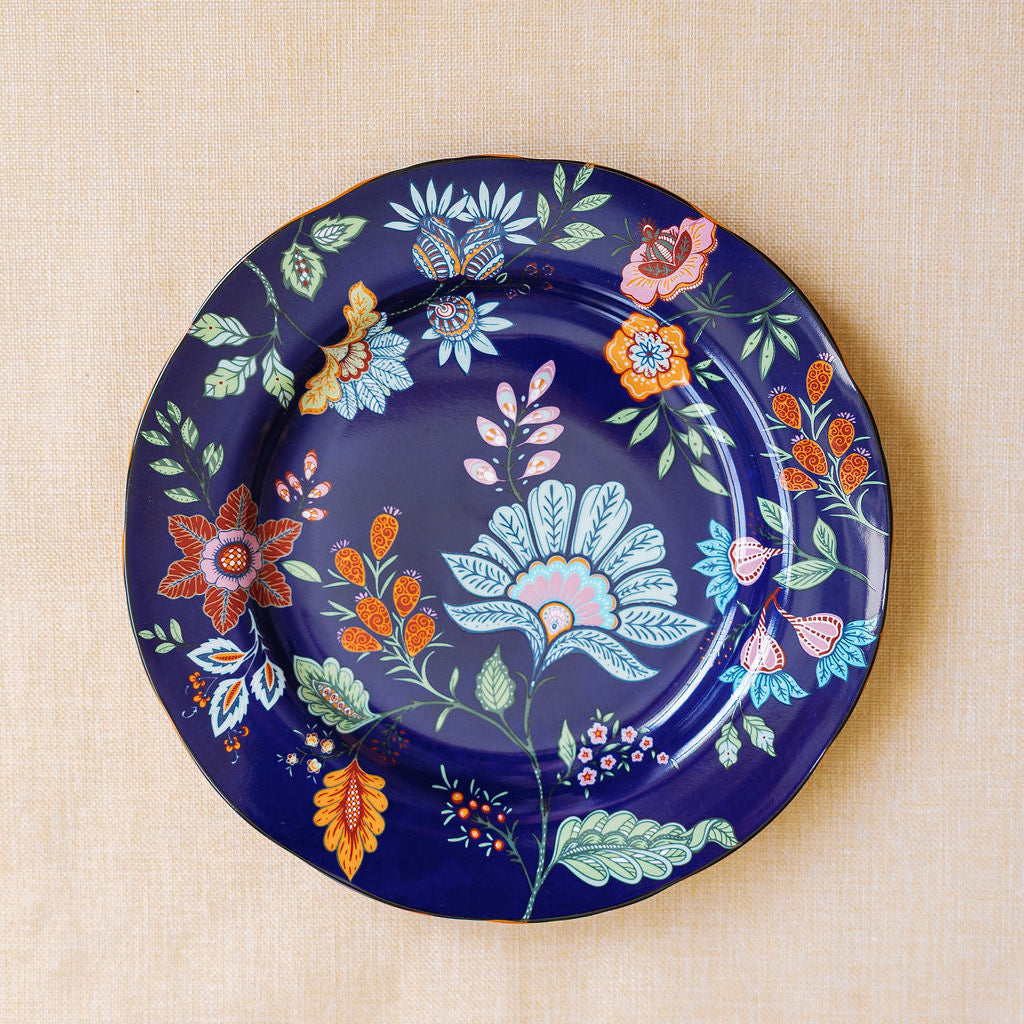 Azure Desert Floral porcelain pasta plates with vibrant cobalt blue floral pattern, set of 4