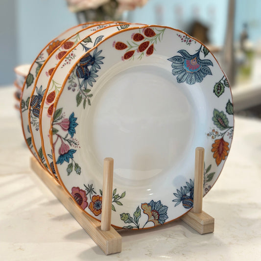 Azure Desert Floral porcelain salad plates with vibrant cobalt blue floral pattern, set of 4