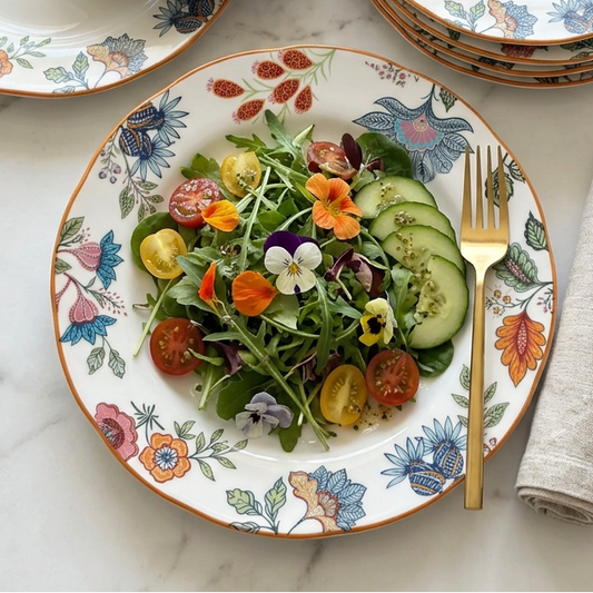 Azure Desert Blue Floral Salad Plates, Set of 4