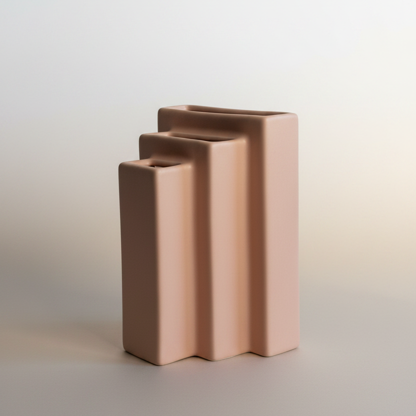 Bookcase ceramic vase with architectural rectangular silhouette for shelf styling