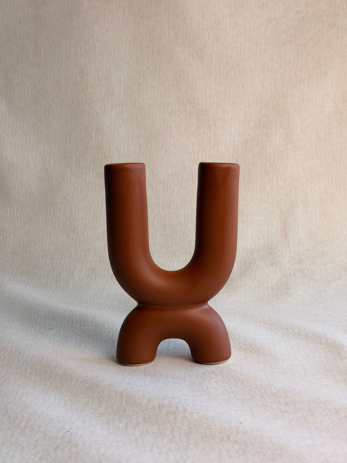 Cafe ceramic taper candle holder with modern coffee-house silhouette