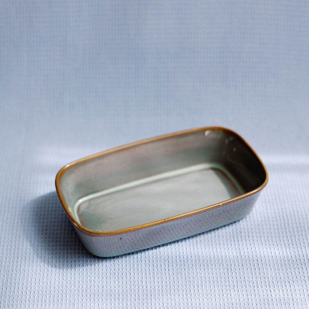 Ceramic glazed serving dish set of 2 in muted gray, olive, or blue glossy finish