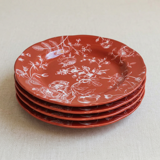 Cherry Chinoiserie Porcelain Dinner Plates, Set of 4