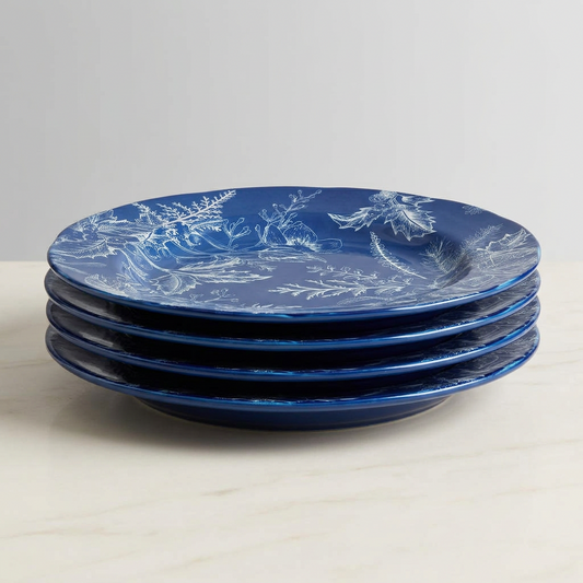Coastal Chinoiserie Blue & White Dinner Plates, Set of 4