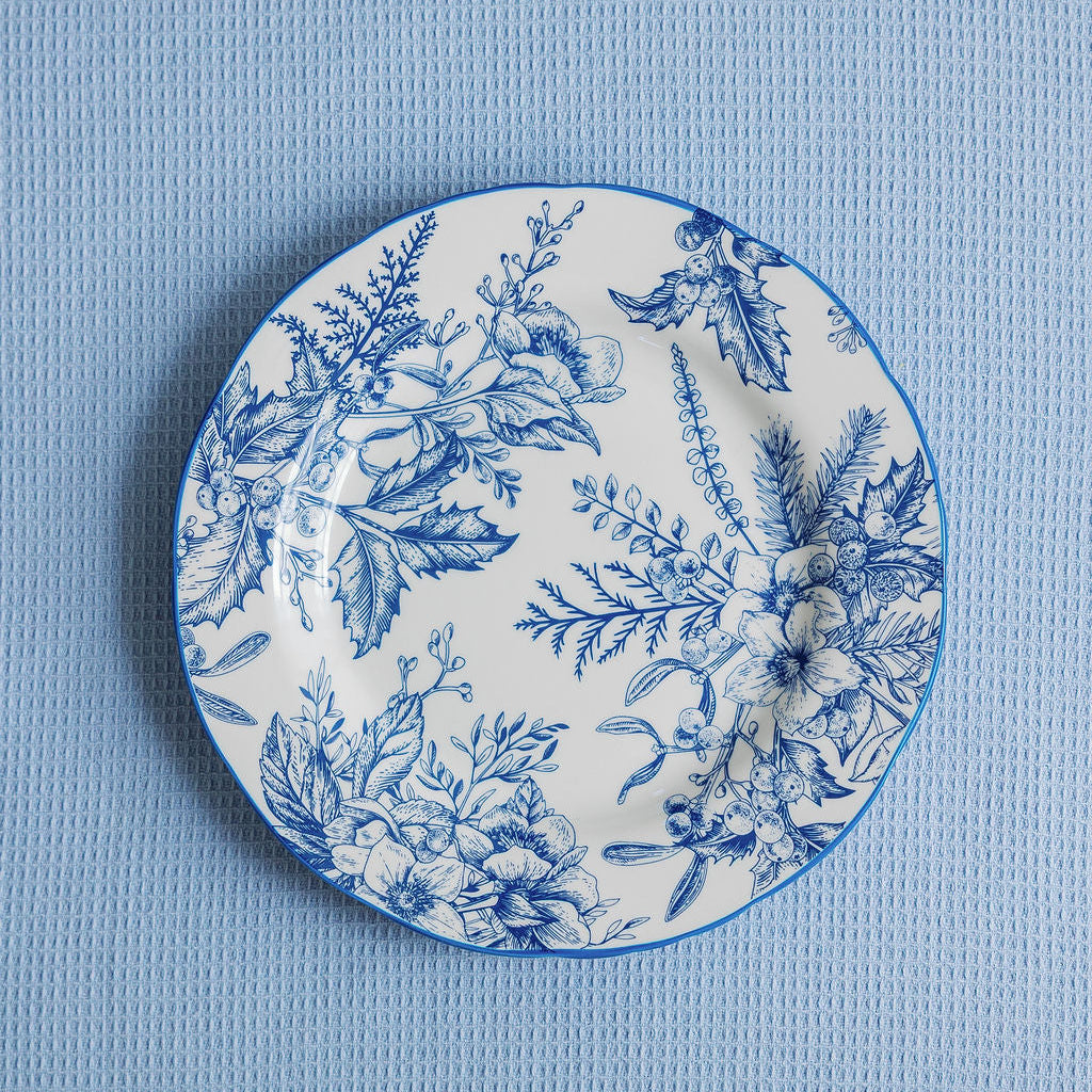 Coastal Chinoiserie blue and white porcelain salad plates with cobalt floral pattern, set of 4